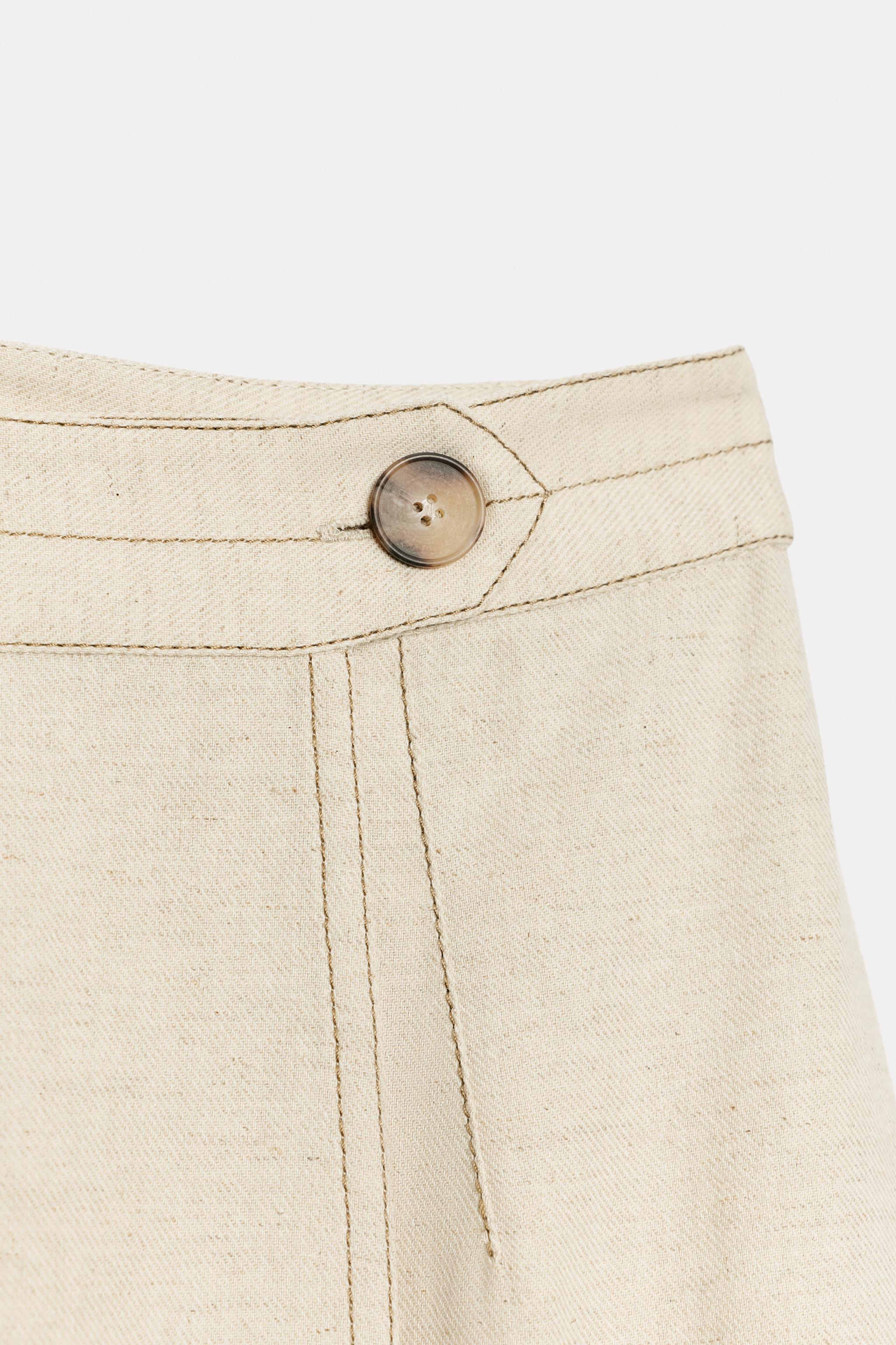 LINEN BLEND WRAP MIDI SKIRT